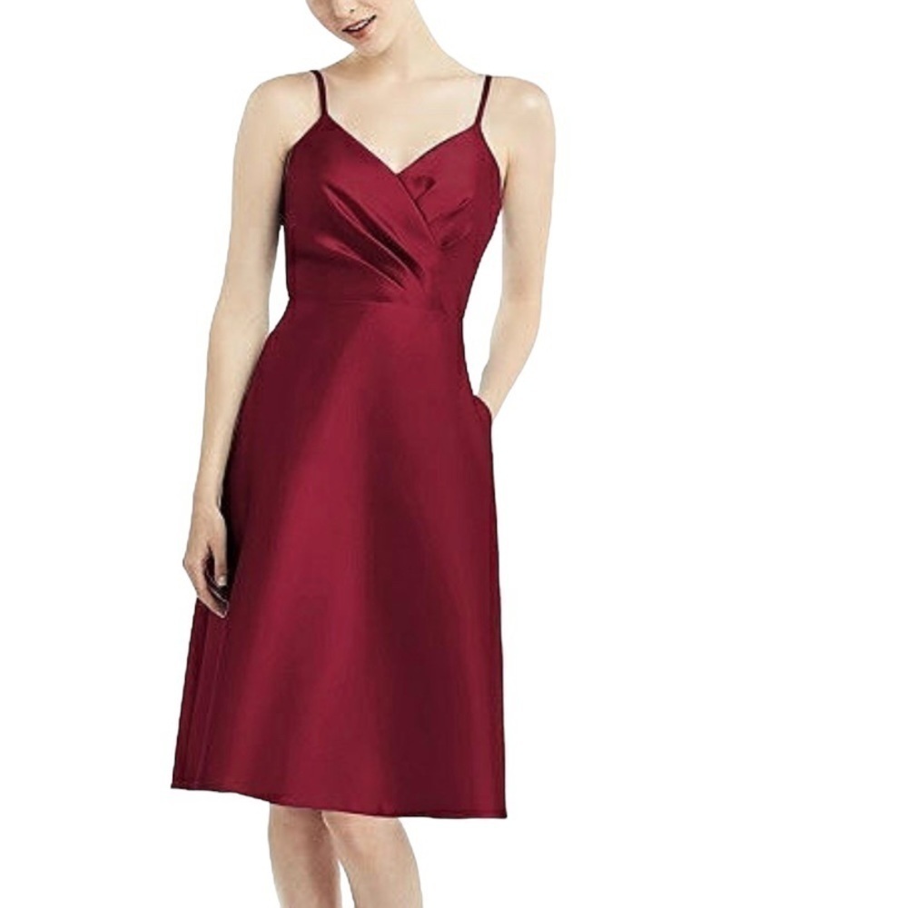 Alfred Sung draped faux wrap cocktail dress pockets burgundy NWT 10
